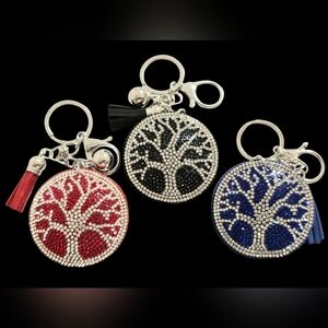 Set of 3 Tree of Life Rhinestone Bag Charms / Keychains
